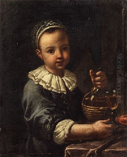 A Child Offering A Glass Of Wine Oil Painting by Antonio Amorosi