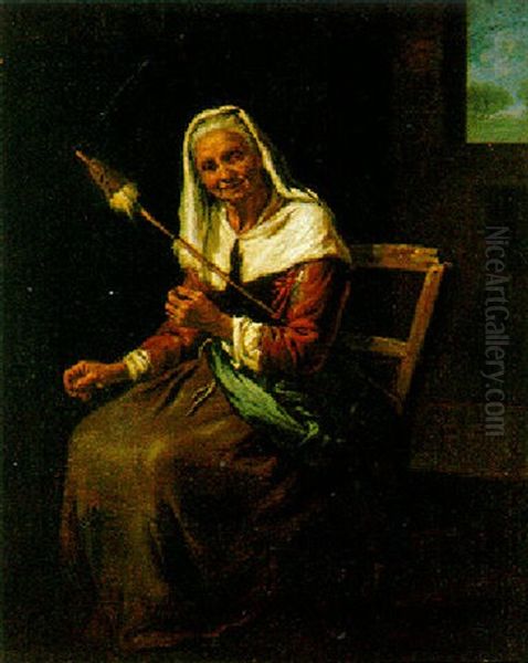Sitzende Alte Frau Mit Einem Spinnrocken Oil Painting by Antonio Amorosi