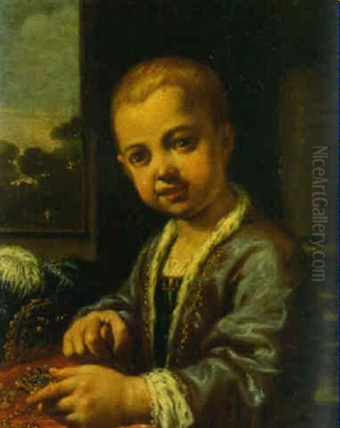 A Girl Carrying A Bowl Of Fruit By A Window Oil Painting by Antonio Amorosi