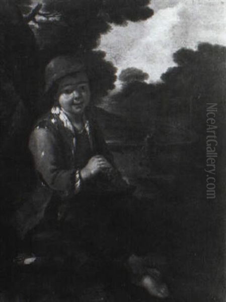 Beggar Boy In A Landscape Oil Painting by Antonio Amorosi
