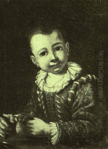 Boy Holding A Goldfinch Oil Painting by Antonio Amorosi
