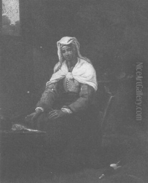 A Spinner Warming Her Hands Oil Painting by Antonio Amorosi