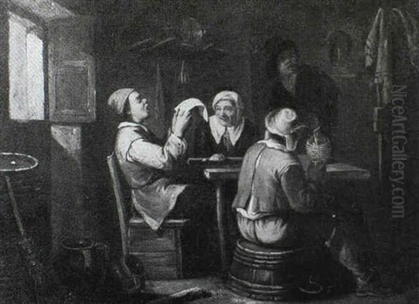 An Interior With Figures Seated Around A Table Listening To One Of Their Companions Reading A Letter Oil Painting by Antonio Amorosi