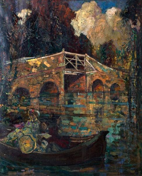Bridge Over River Oil Painting by John Henry Amshewitz