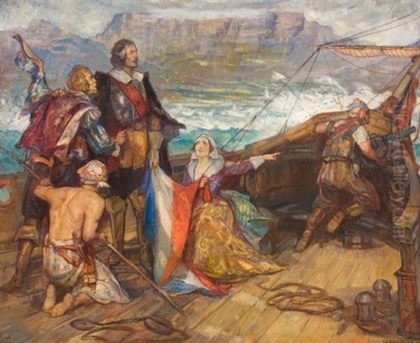 The Arrival Of Jan Van Riebeeck At The Cape, 1652 Oil Painting by John Henry Amshewitz