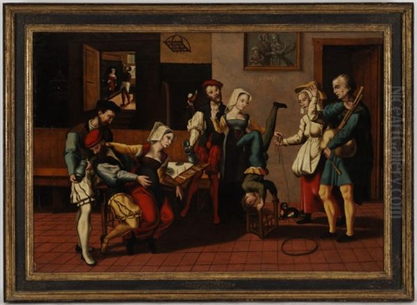 Interieur D'auberge Avec Acrobates Oil Painting by Jan van Amstel