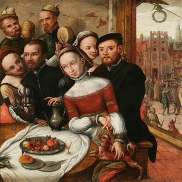 Scene De La Parabole De L'enfant Prodigue Avec Sur Le Second Plan Une Fete Villageoise Oil Painting by Jan van Amstel