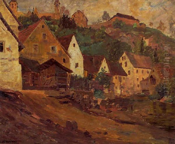 Dorfansicht Mit Burganlage Oil Painting by Joan Anacker