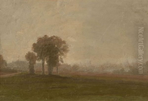 Bouquet D'arbres Dans Une Plaine Par Temps De Brume Oil Painting by Auguste Paul Charles Anastasi