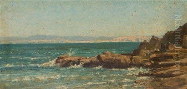 Rochers Et Mer Bleue, Douarnenez, Bretagne Oil Painting by Auguste Paul Charles Anastasi