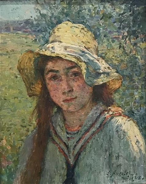 Alice Ancelet Au Chapeau Oil Painting by Emile Ancelet