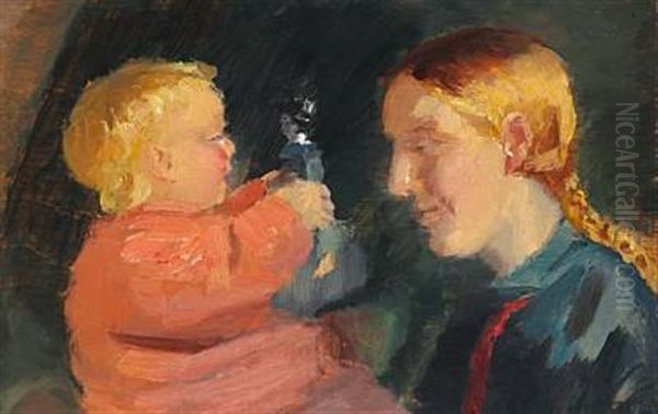 Mother And Child Oil Painting by Anna Kirstine Ancher