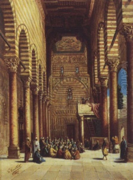 Vue Interieure De La Mosquee Du Sultan Al Ashraf Qaytbay. Le Caire Oil Painting by Torello Ancillotti