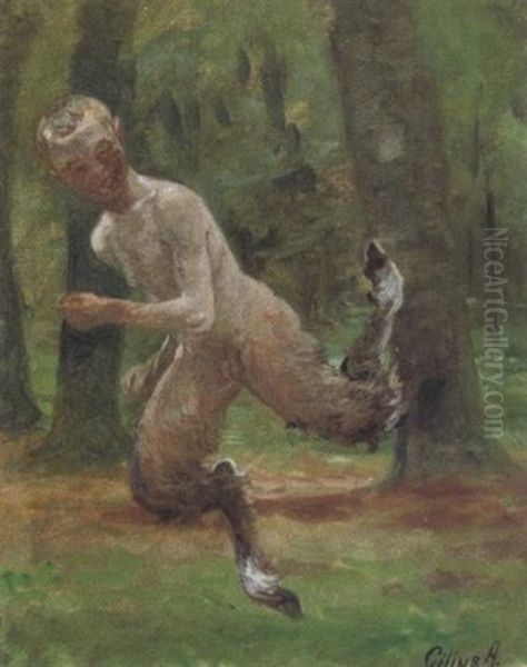 Laufender Faun Oil Painting by Cilius (Johannes Konrad) Andersen