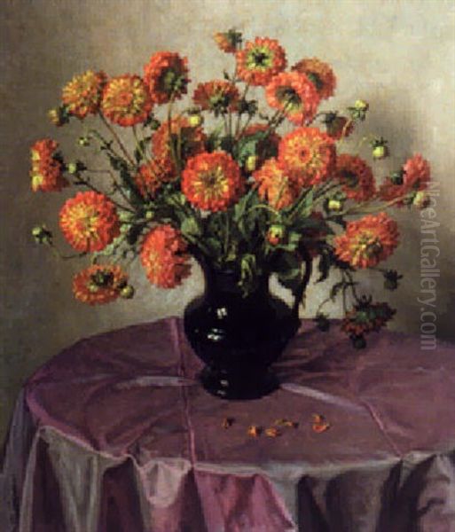 Still Life With Dahlias Oil Painting by Wilhelm Andersen