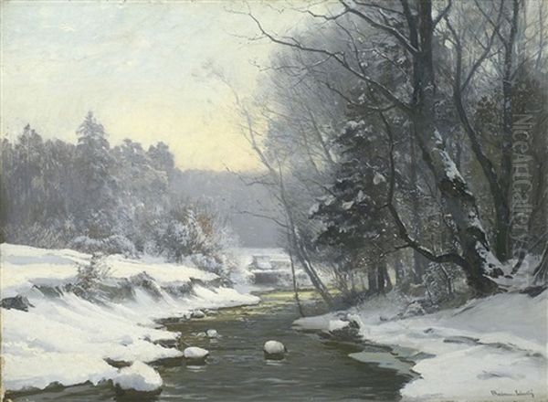 Winterliche Bachlandschaft Oil Painting by Anders Andersen-Lundby