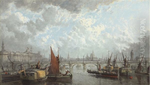 A London Panorama, A View Of Somerset House, Saint Paul's And The Waterloo Bridge Oil Painting by John Macvicar Anderson