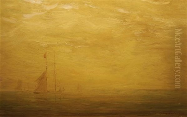 Sunset, Boston Harbor Oil Painting by Oscar Anderson