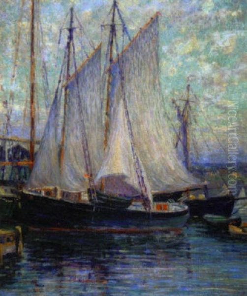 Drying Sails, Gloucester Oil Painting by Oscar Anderson