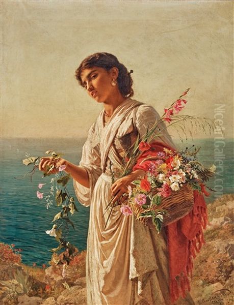 Flower Girl, Scene From Capri Oil Painting by Sophie Gengembre Anderson