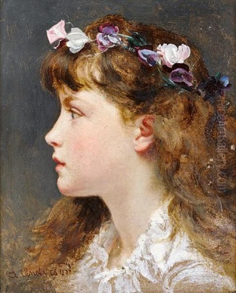 A Young Girl With A Garland Of Flowers In Her Hair Oil Painting by Sophie Gengembre Anderson
