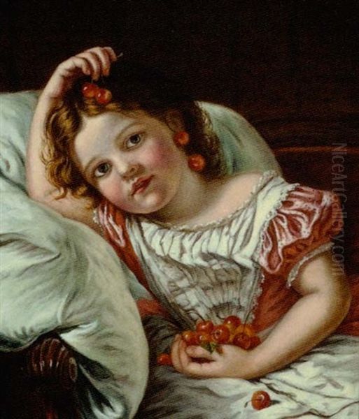 Portrait Of A Young Girl Holding Cherries Oil Painting by Sophie Gengembre Anderson