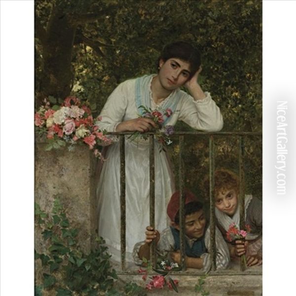 Gathering Bouquets Oil Painting by Sophie Gengembre Anderson