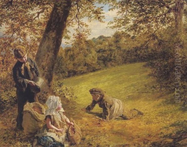 Kinder, Bucheckern, Sammelnd Oil Painting by Sophie Gengembre Anderson