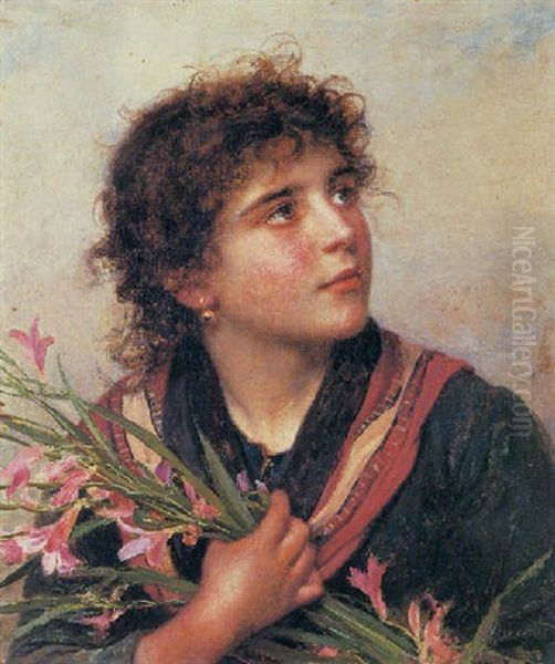 Portrait Of A Girl With Lilies Oil Painting by Sophie Gengembre Anderson