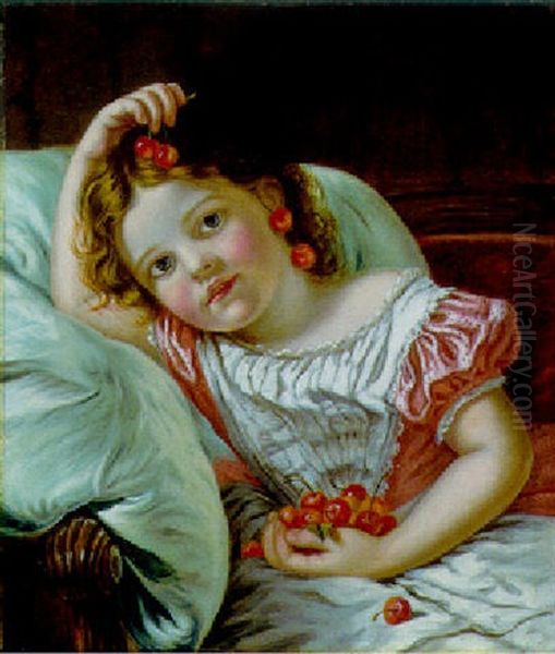 A Young Girl With Cherries Oil Painting by Sophie Gengembre Anderson