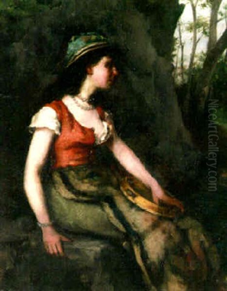 A Girl With A Tambourine Oil Painting by Sophie Gengembre Anderson