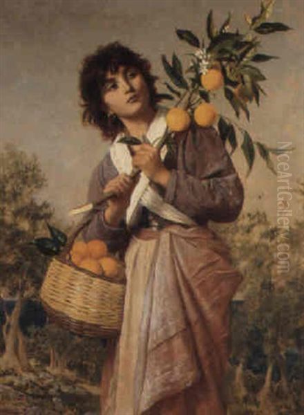 Young Girl With A Basket Of Oranges Oil Painting by Sophie Gengembre Anderson