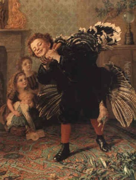 Christmas Time 'here's The Gobbler!' Oil Painting by Sophie Gengembre Anderson