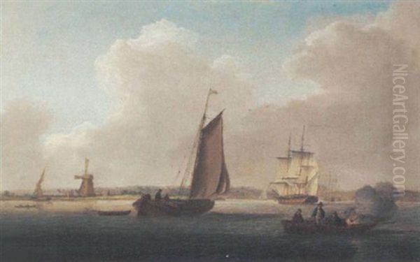 A Three-masted Merchantman Coming Up The Estuary Oil Painting by William Anderson