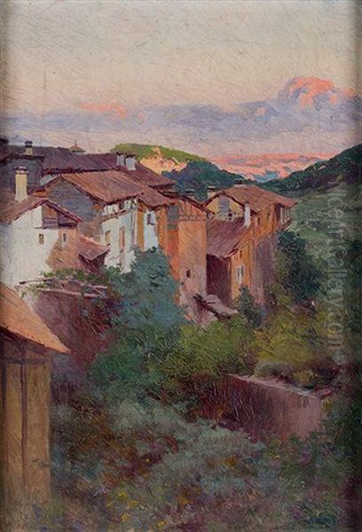 Paisaje Con Casas Oil Painting by Angel (Maria Isidro Rodriguez) Andrade Blazquez