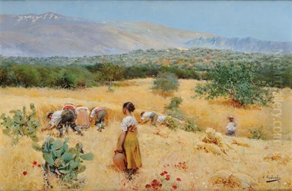 Paysans En Argentine Oil Painting by Angel (Maria Isidro Rodriguez) Andrade Blazquez