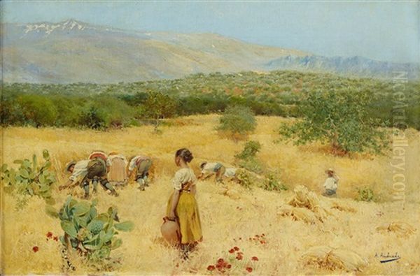 Skordetid Oil Painting by Angel (Maria Isidro Rodriguez) Andrade Blazquez