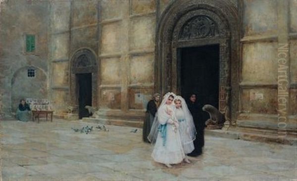 Prima Comunione Nella Cattedrale Di Madrid Oil Painting by Angel (Maria Isidro Rodriguez) Andrade Blazquez