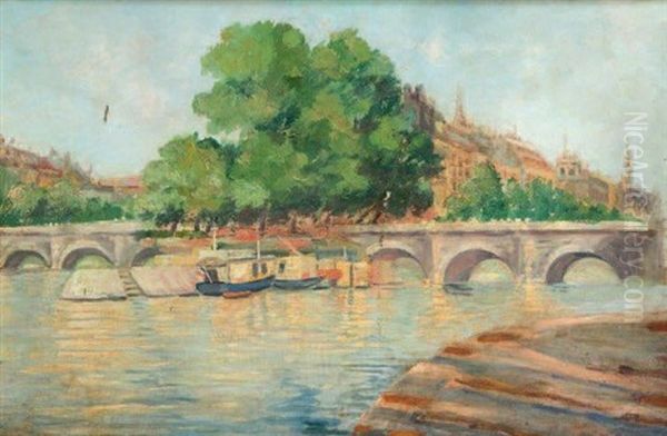 La Seine A Paris Oil Painting by Angel (Maria Isidro Rodriguez) Andrade Blazquez