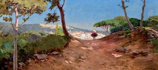 Llegando Al Pueblo Oil Painting by Angel (Maria Isidro Rodriguez) Andrade Blazquez