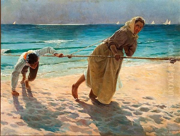 Sacando El Copo Oil Painting by Angel (Maria Isidro Rodriguez) Andrade Blazquez