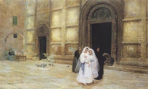 Primera Comunion Oil Painting by Angel (Maria Isidro Rodriguez) Andrade Blazquez