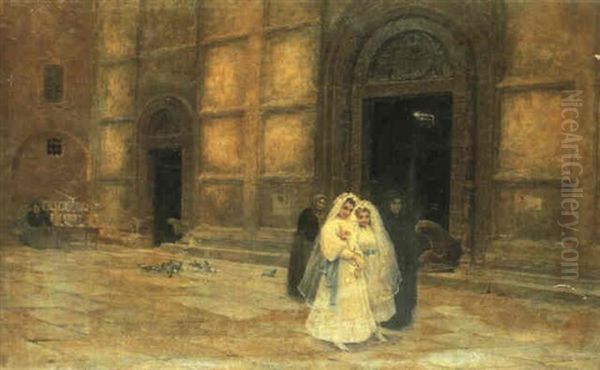 La Prima Comunione Oil Painting by Angel (Maria Isidro Rodriguez) Andrade Blazquez