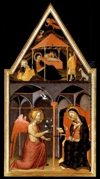The Annunciation With The Nativity And The Annunciation To The Shepherds In The Pinnacle Above Oil Painting by Andrea Vanni