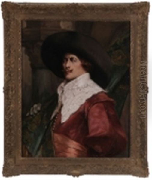 Portrait Of A Cavalier With A Banner Oil Painting by Alex De Andreis