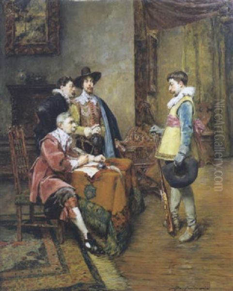 Jeune Mousquetaire Envoye En Mission Oil Painting by Alex De Andreis