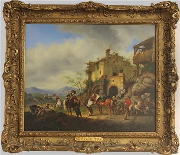 Halt At The Forge Oil Painting by George Henry Andrews