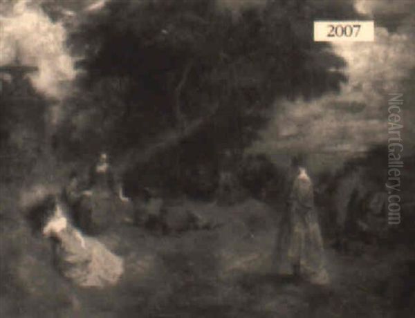 Figures In A Garden With A Fountain Oil Painting by Henry Andrews