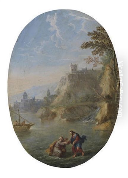 The Temptation Of Christ; And Christ And Saint Peter At The Sea Of Galilee (2) Oil Painting by Paolo Anesi