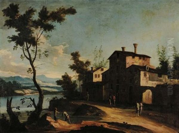 Paesaggio Fluviale (+ Paesaggio Fluviale; Pair) Oil Painting by Paolo Anesi